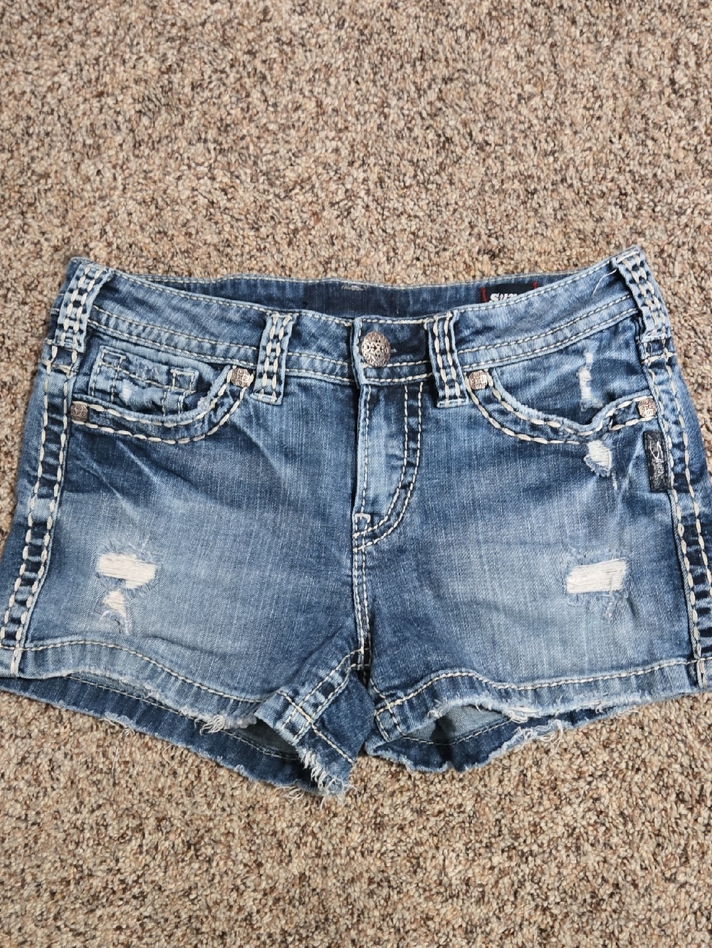 Silver Jeans Medium Wash Distressed Denim Shorts